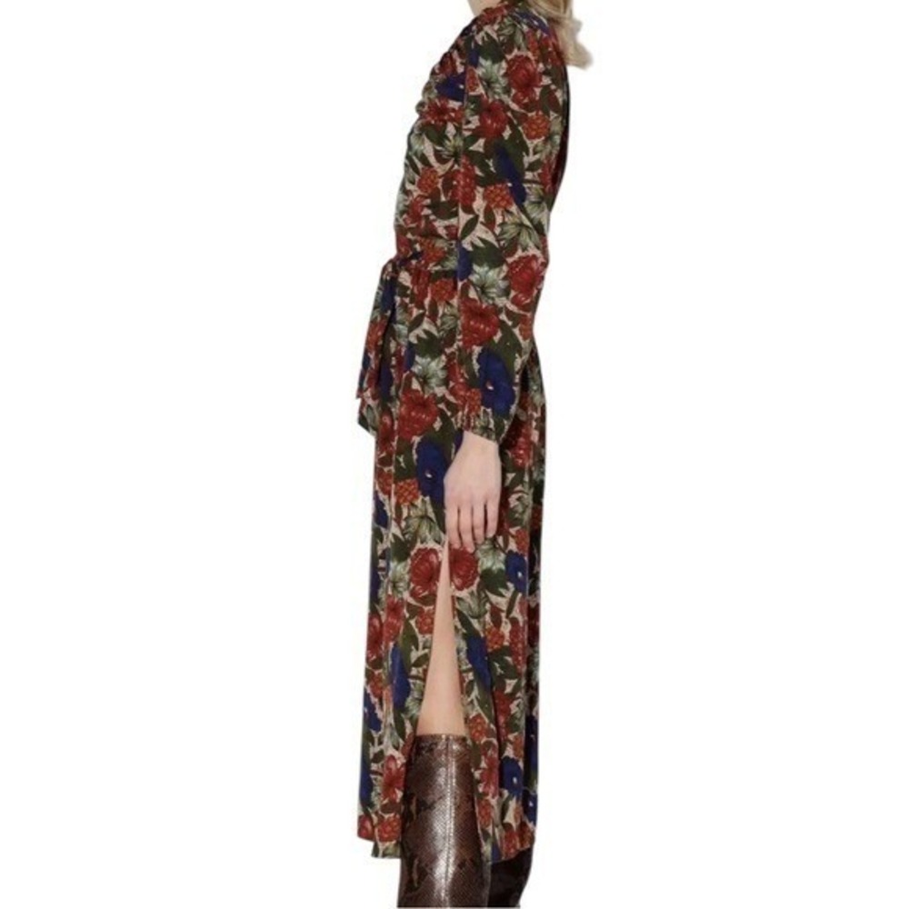 Walter Baker Red Blue Floral Puff Sleeve Holiday Party Midi Dress Women's M NWT - Picture 5 of 9